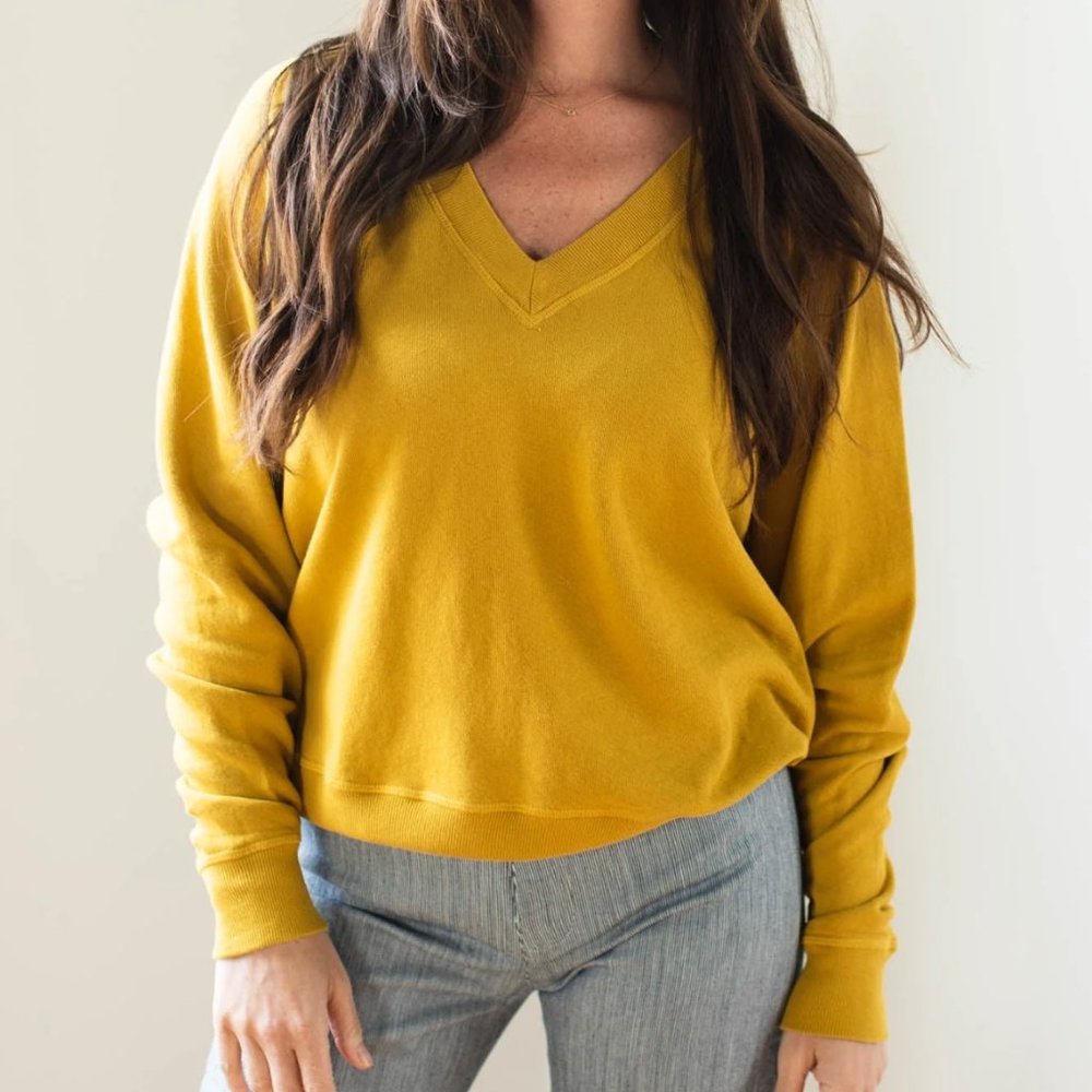 THE GREAT. Mustard V-Neck Sweater